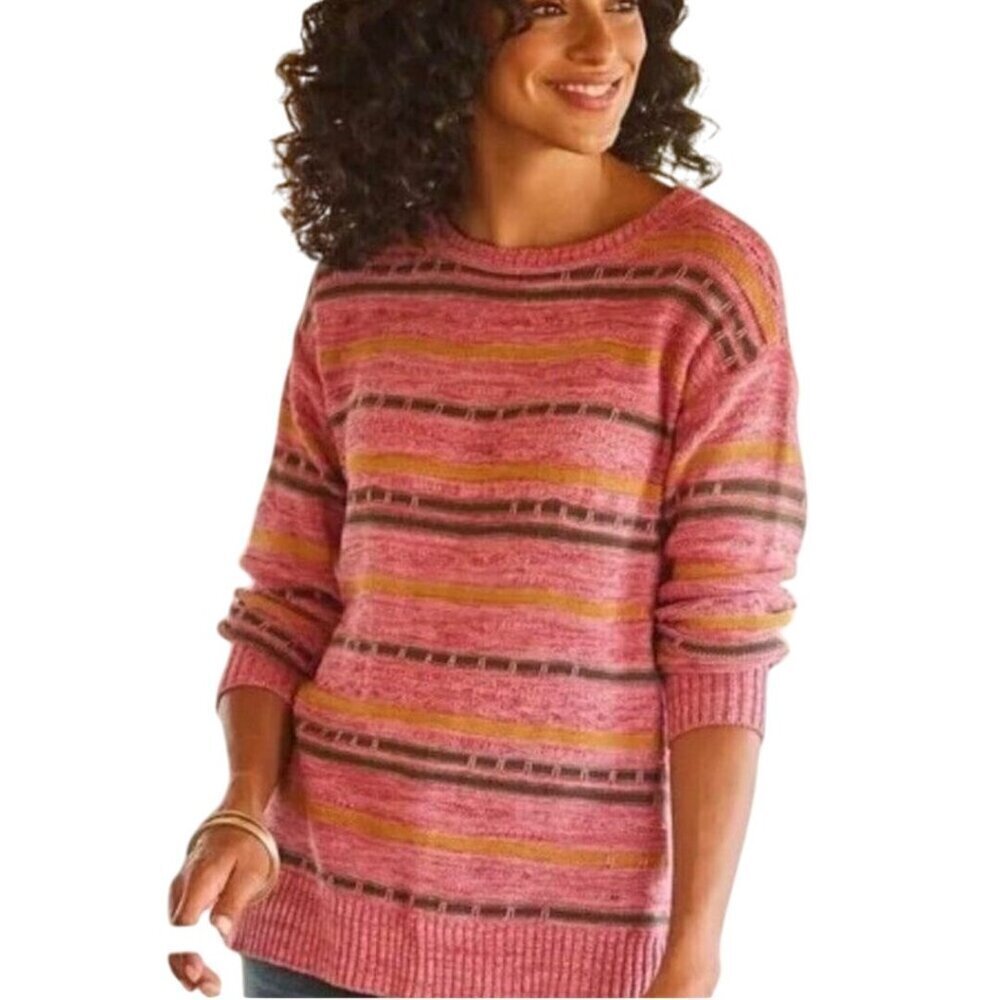 Soft Surroundings Lisabetta Striped Sweater Sustainable Cotton Size S